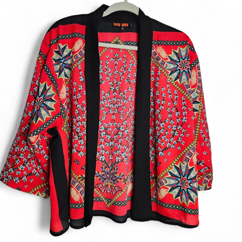 Love Tree Womens Floral Open Front Kimono Cover-Up Cardigan Top Boho Sz M